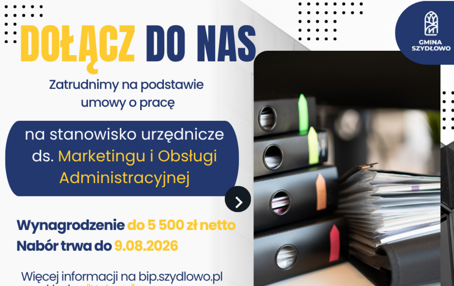 Zdjęcie do Nab&oacute;r na wolne stanowisko urzędnicze ds. Marketingu i Obsługi...