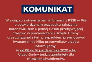 Zdjęcie do Urząd Gminy zamknięty od 8 do 16 października