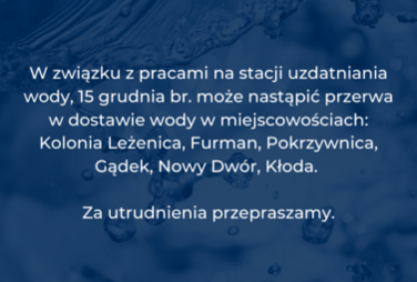 Zdjęcie do Możliwa przerwa w dostawie wody