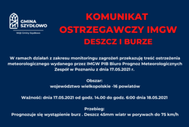 Zdjęcie do Komunikat ostrzegawczy IMGW deszcz i burze