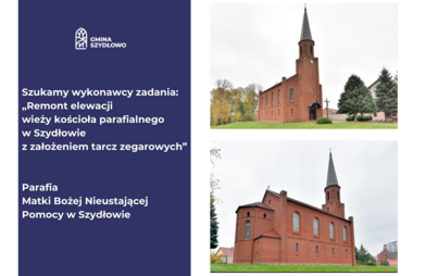 Zdjęcie do Remont elewacji wieży kościoła w Szydłowie wraz z założeniem tarcz zegarowych