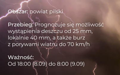Zdjęcie do Ostrzeżenie meteorologiczne - burze, deszcz i wiatr