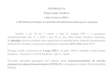 Zdjęcie do Odwołanie przetargu na sprzedaż nieruchomości położonej w Kotuniu