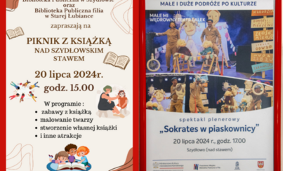 Zdjęcie do Piknik z książką nad szydłowskim stawem oraz spektakl plenerowy "Sokrates w piaskownicy"