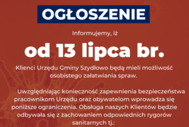 Zdjęcie do Od 13 lipca br. UG funkcjonuje normalnie