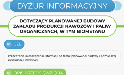 Zdjęcie do Dyżur informacyjny w sprawie planowanej budowy zakładu produkującego biometan w Starej Łubiance