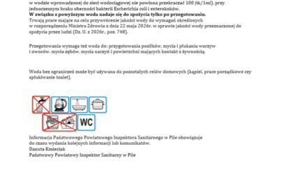 Zdjęcie do WAŻNY KOMUNIKAT &ndash; JAKOŚĆ WODY w KOTUNIU