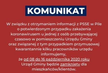 Zdjęcie do Urząd Gminy zamknięty od 8 do 16 października