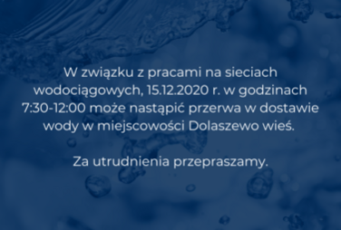 Zdjęcie do Możliwa przerwa w dostawie wody - Dolaszewo wieś