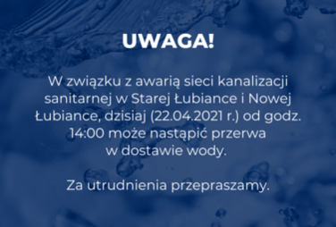 Zdjęcie do Przerwa w dostawie wody w Starej i Nowej Łubiance