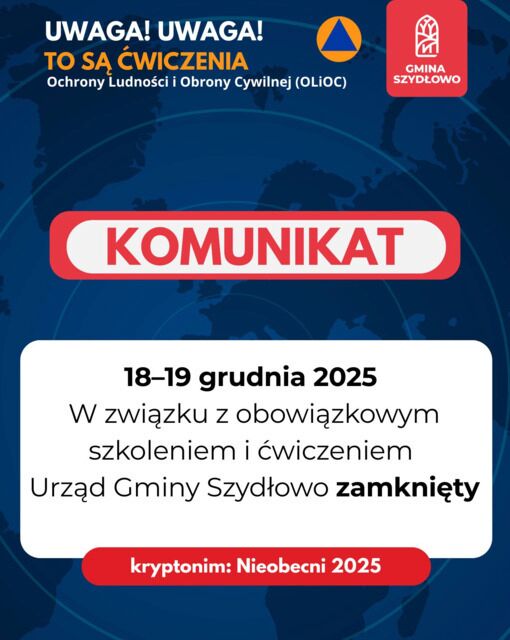 18&ndash;19 grudnia Urząd Gminy zamknięty