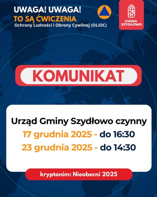 Godziny pracy urzędu 17 i 24 grudnia