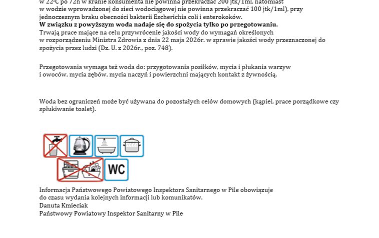 Konieczność przegotowywania wody w Kotuniu i Cyku