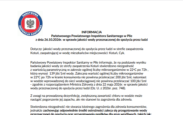Woda w Kotuni i Cyku zdatna do spożycia